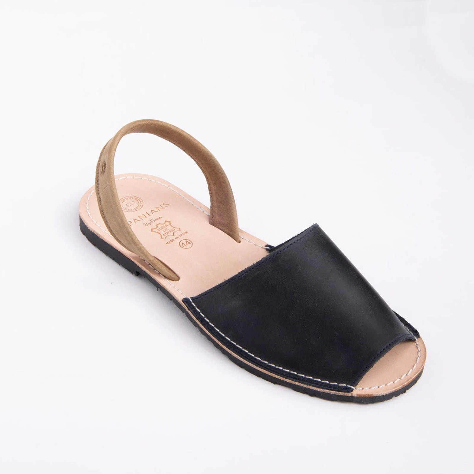Men's Leather Slide Sandals Marine | Handmade In Spain
